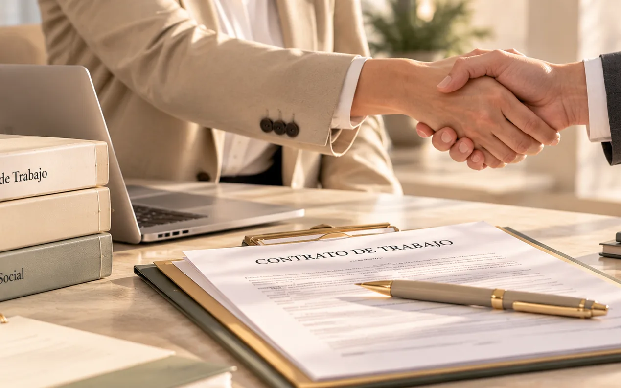 Un apretón de manos sobre un contrato de trabajo